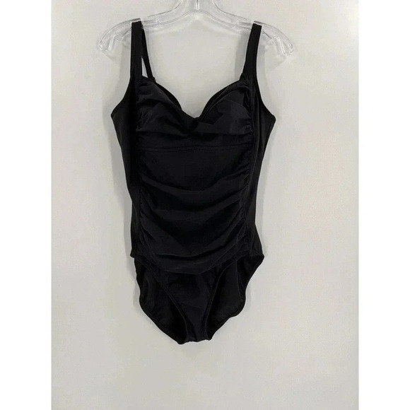 LAND'S END Womens Black Tummy Control GRECIAN STYLE CLASSIC SWIM TANK Size 14P - Picture 1 of 6